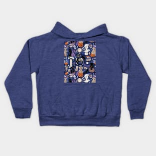 Labracadabrador halloween magic puppies // pattern // catalina blue background electric blue orchid and lilac details black and yellow Labrador Retriever dogs Kids Hoodie